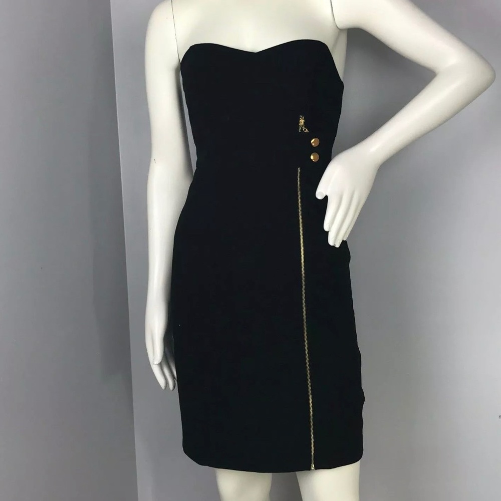 kensie black mini dress with gold front zipper 6